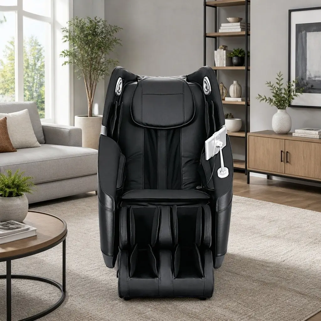 Massage Chair Electric Recliner 3D Black Leather Full Body Airbag Heated