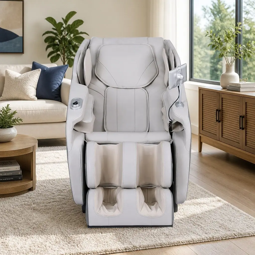 Electric Massage Chair Grey Full Body Zero Gravity PU Leather