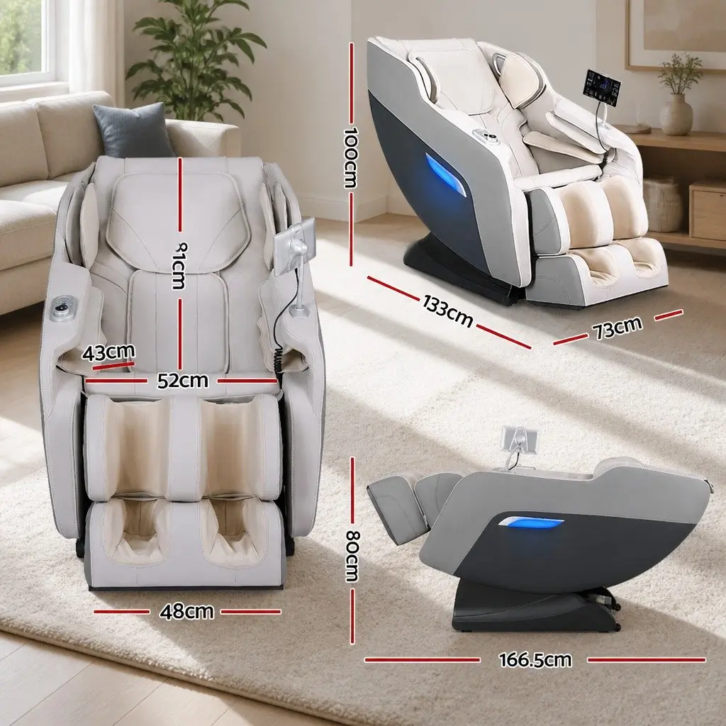 Electric Massage Chair Grey Full Body Zero Gravity PU Leather