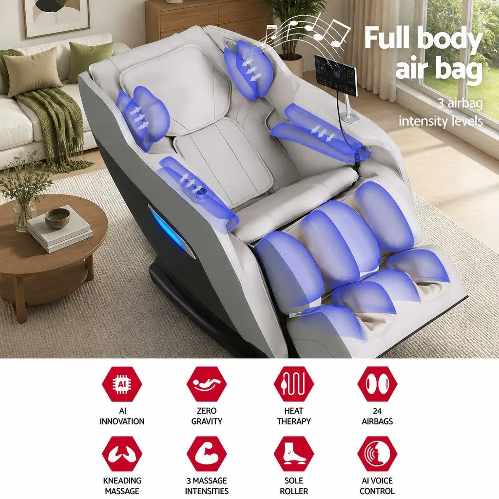 Electric Massage Chair Grey Full Body Zero Gravity PU Leather