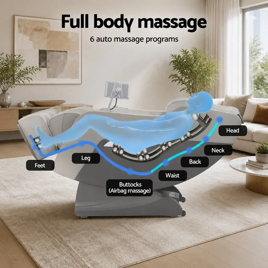 Electric Massage Chair Grey Full Body Zero Gravity PU Leather