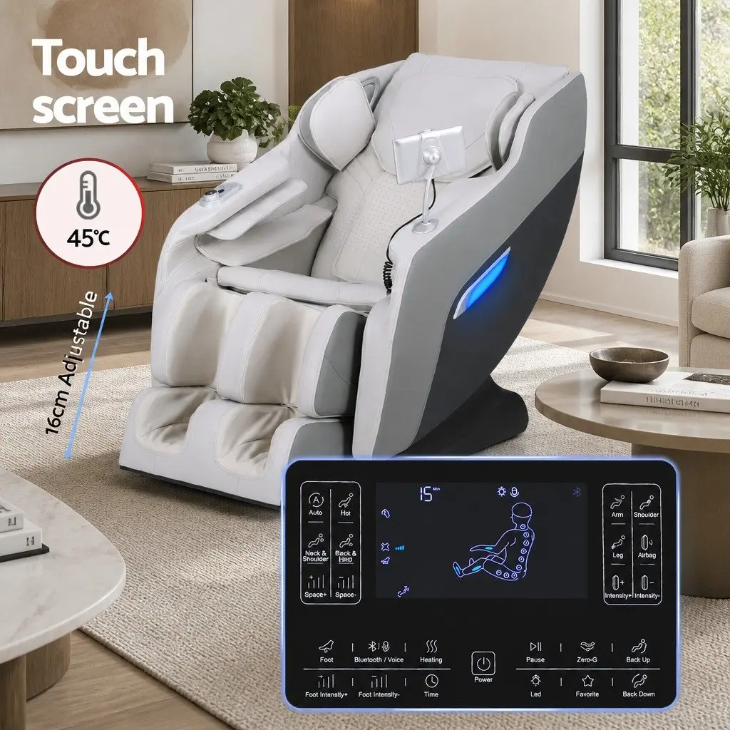 Electric Massage Chair Grey Full Body Zero Gravity PU Leather