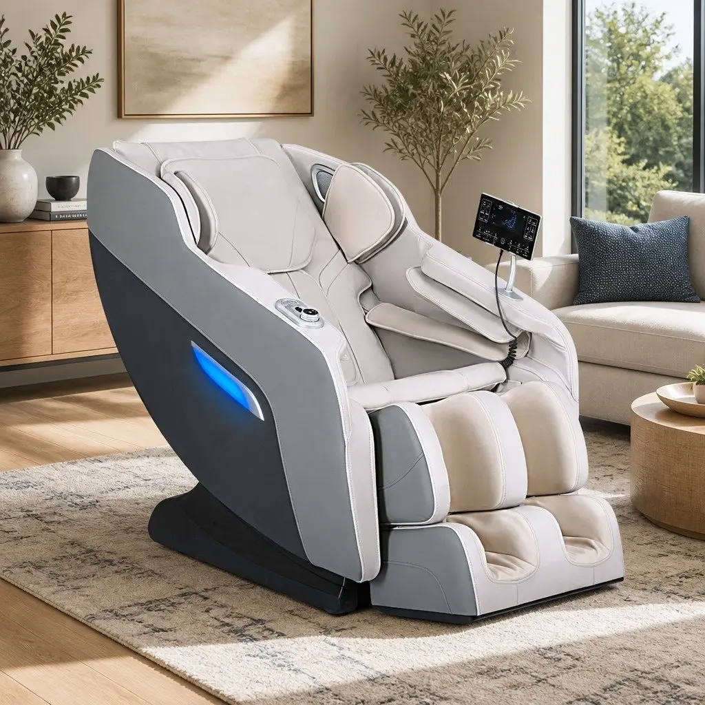 Electric Massage Chair Grey Full Body Zero Gravity PU Leather