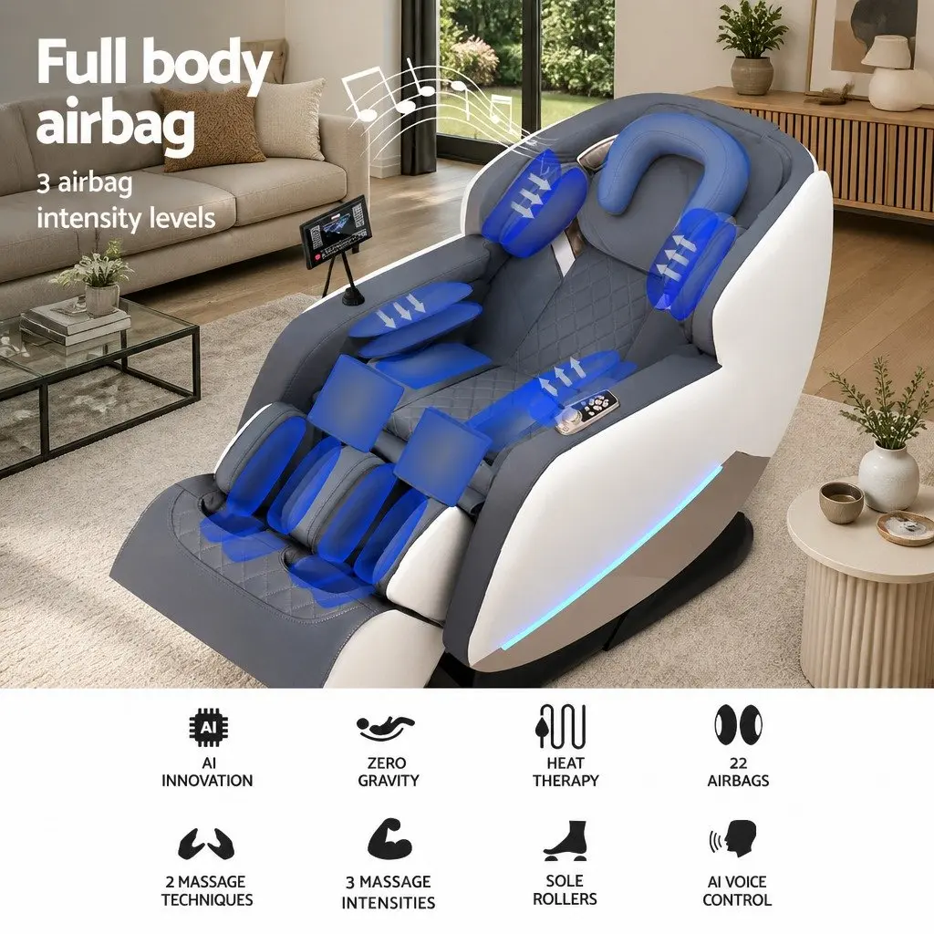 Electric Massage Chair Recliner Grey Full Body Zero Gravity Leather Plastic Iron