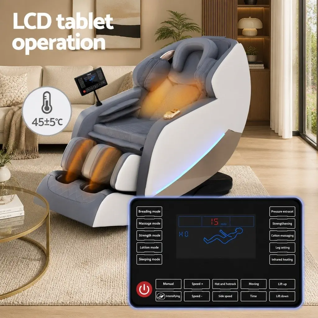 Electric Massage Chair Recliner Grey Full Body Zero Gravity Leather Plastic Iron