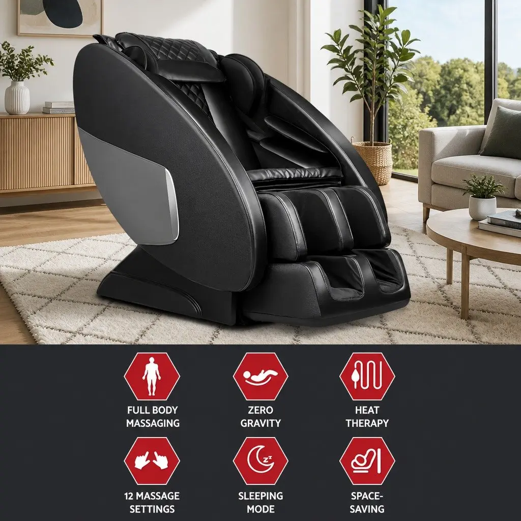 Full Body Electric Massage Chair Zero Gravity Recliner Heated Black Home Therapy
