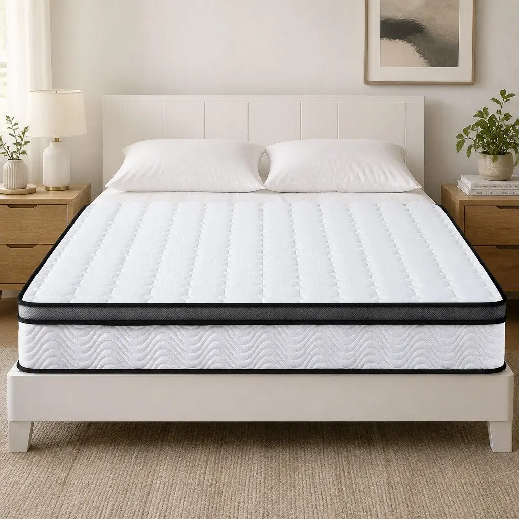 Double Mattress Medium Firm 25cm Cool Gel Foam Bonnell Spring White