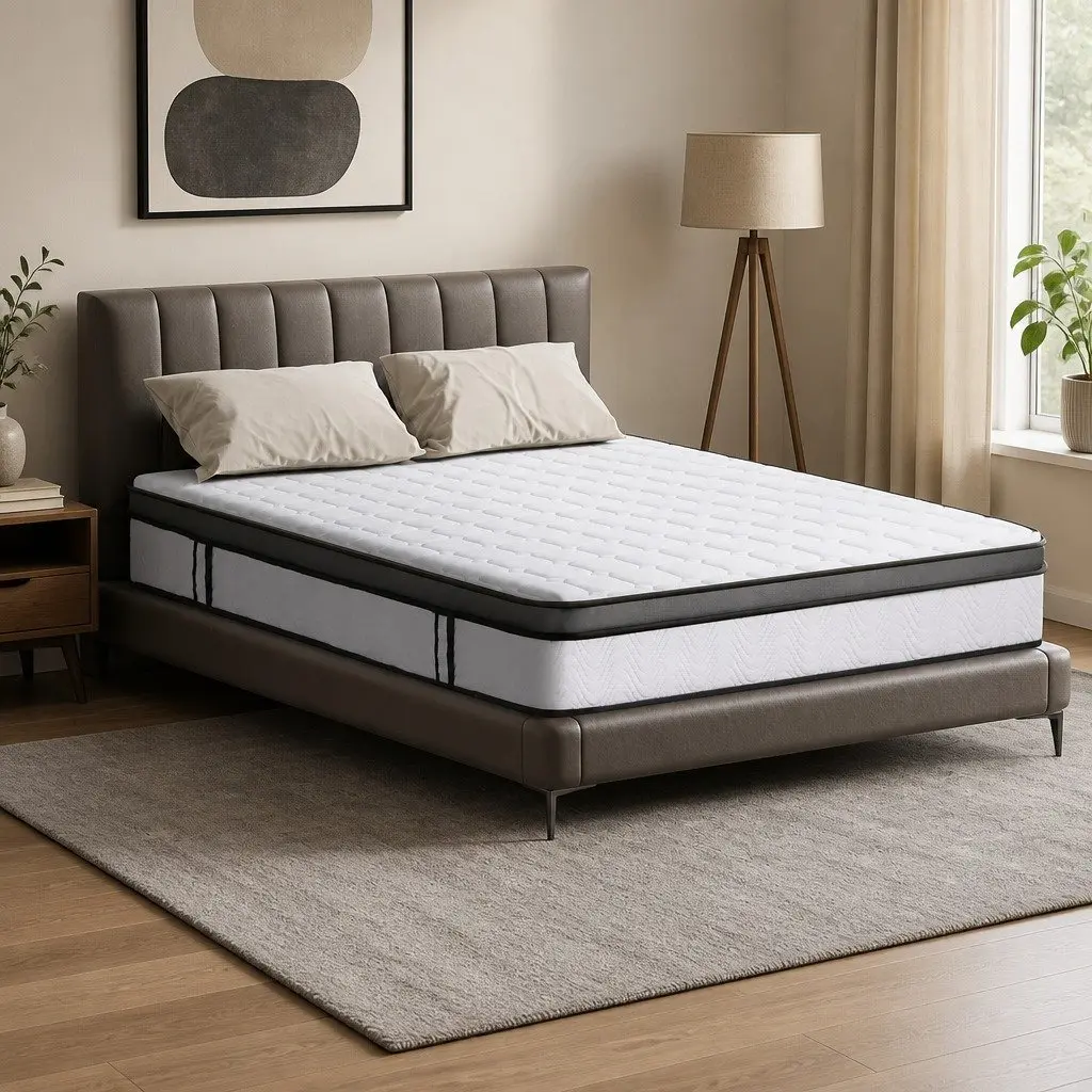 Double Mattress Medium Firm 25cm Cool Gel Foam Bonnell Spring White