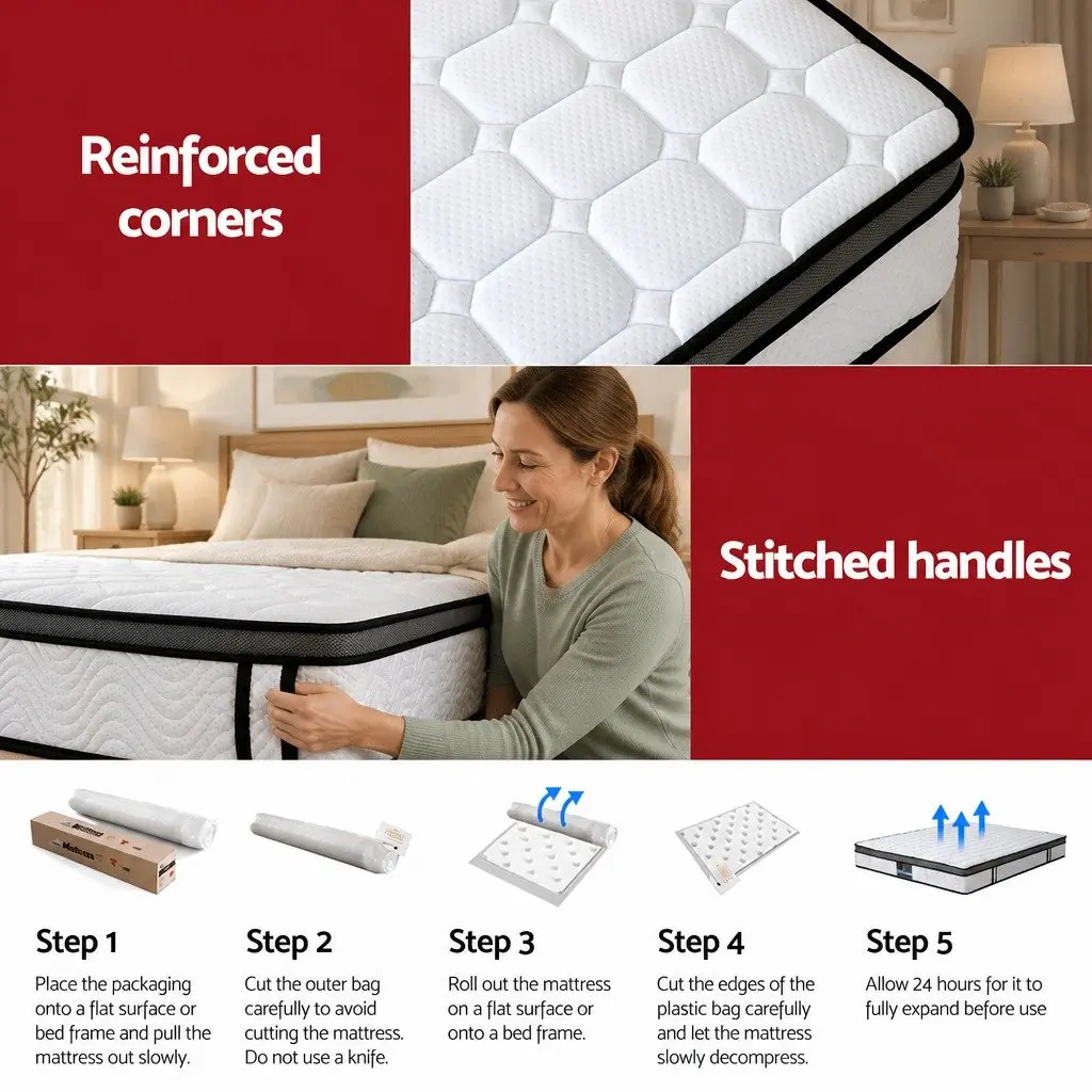 Queen Mattress Medium Firm 25cm Cool Gel Memory Foam Bonnell Spring Support