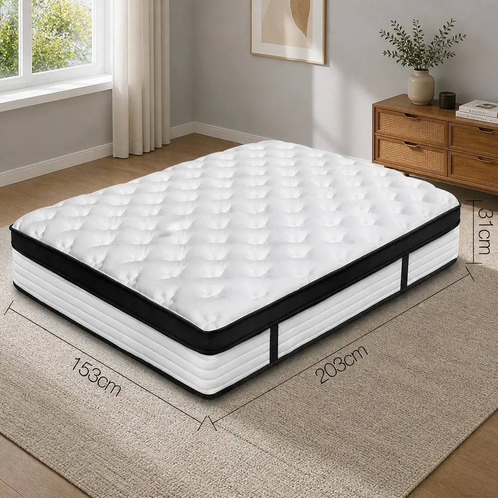 Queen Mattress Euro Top 31cm Plush Pocket Spring Medium Firmness
