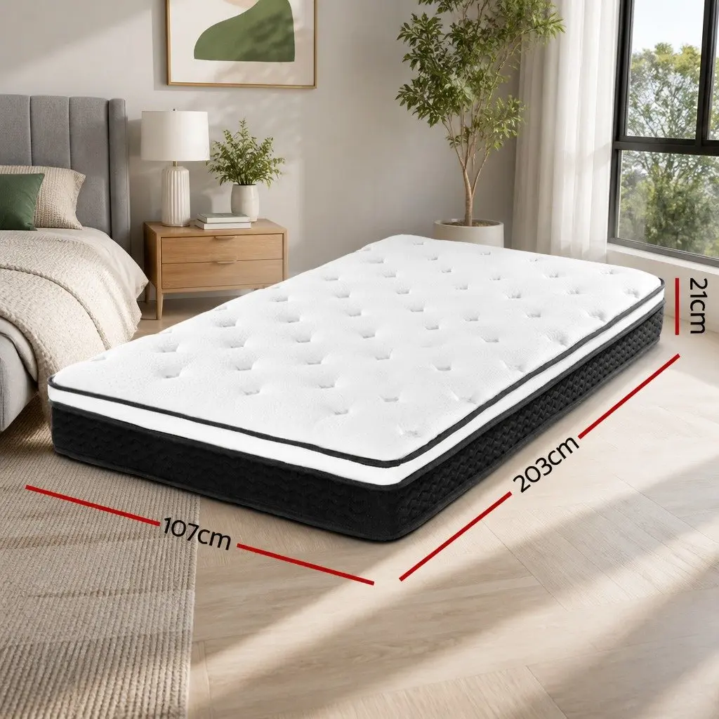 King Single Mattress 21cm Euro Top Bonnell Spring Medium Firm Support
