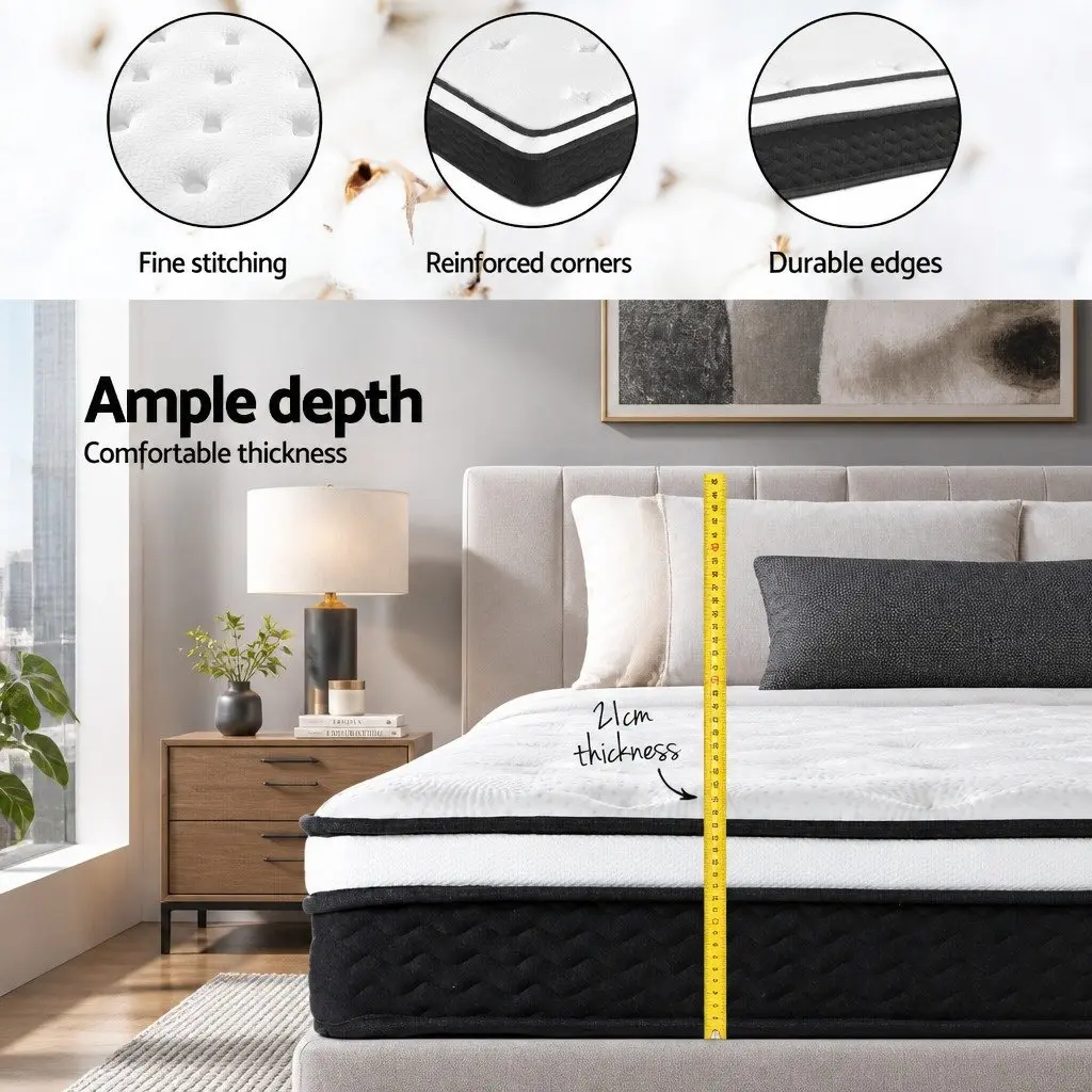King Single Mattress 21cm Euro Top Bonnell Spring Medium Firm Support
