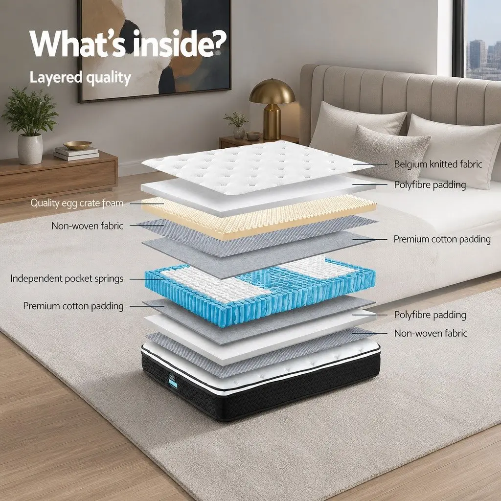 King Single Mattress 21cm Euro Top Bonnell Spring Medium Firm Support