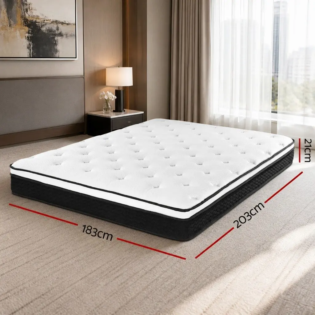 King Size Mattress Firm Support 21cm Hypoallergenic Bonnell Spring Euro Top High Density Foam