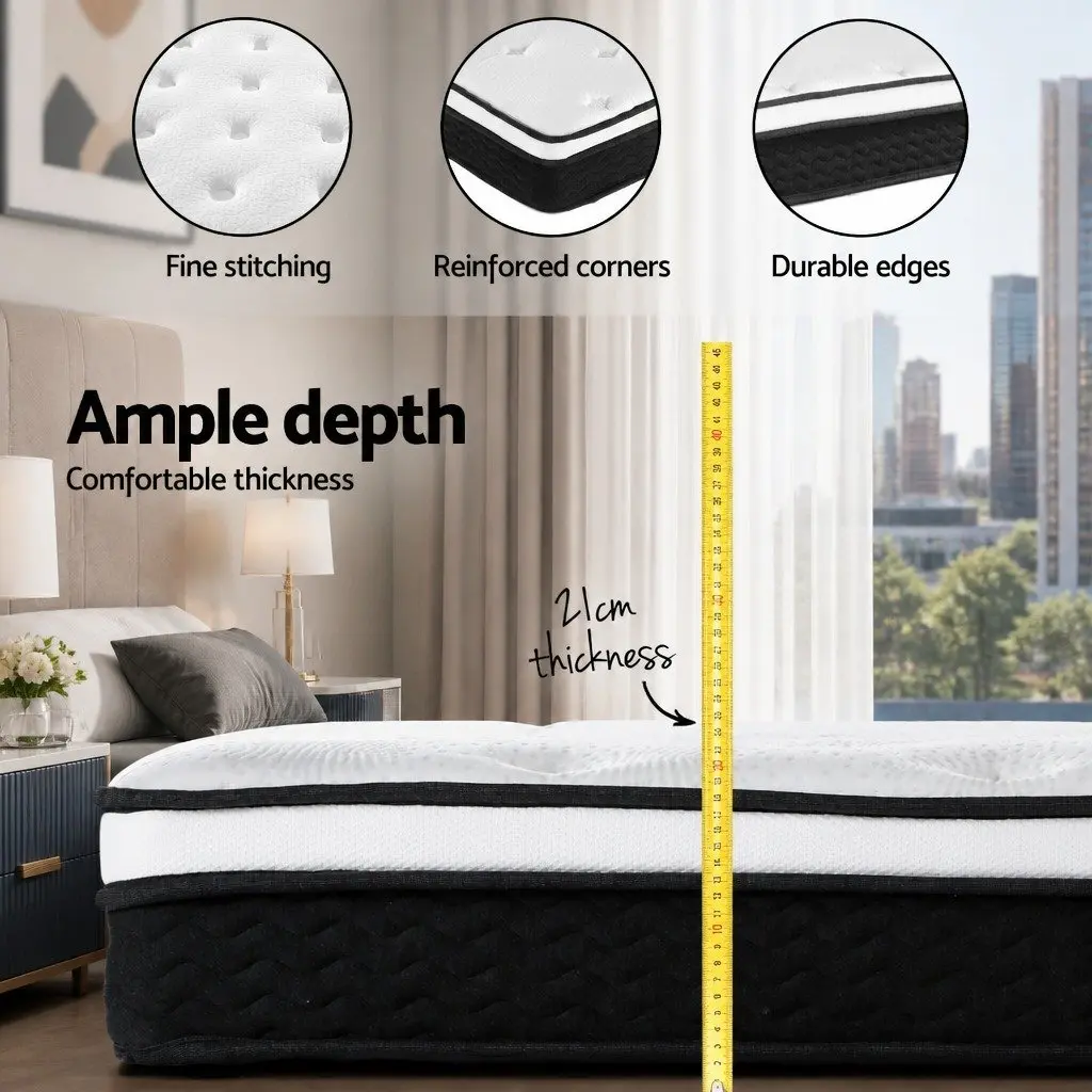 King Size Mattress Firm Support 21cm Hypoallergenic Bonnell Spring Euro Top High Density Foam