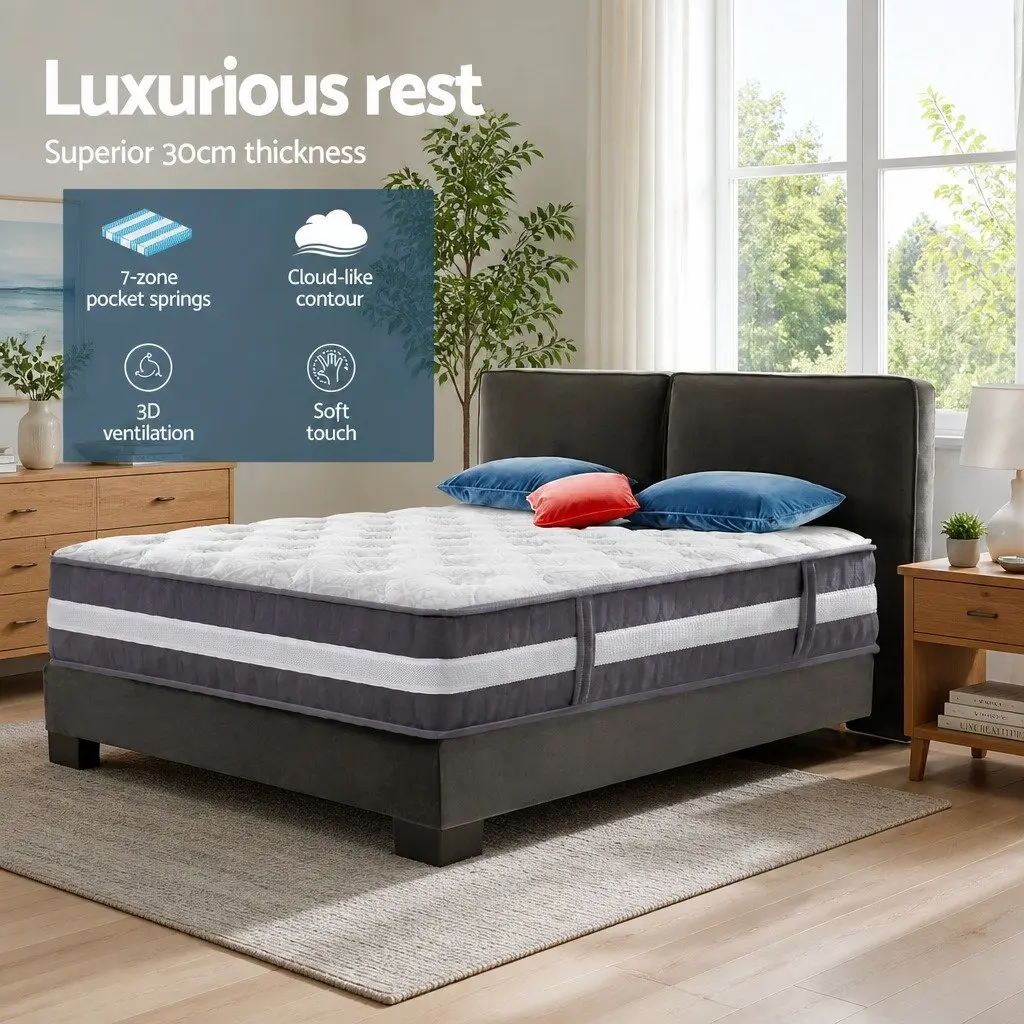 King Single Mattress 30cm Pocket Spring Tight Top Medium Firm Hypoallergenic