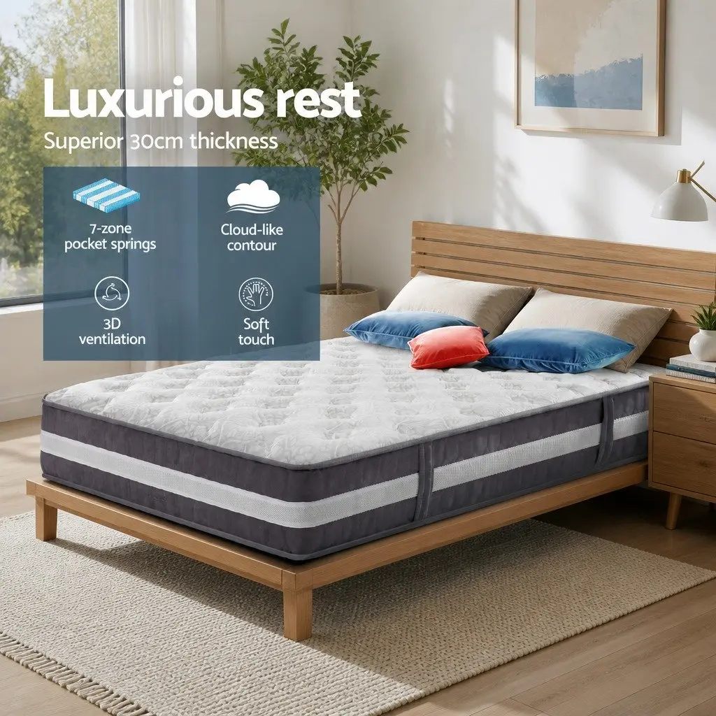 King Size Mattress 30cm Pocket Spring Medium Firm Comfort