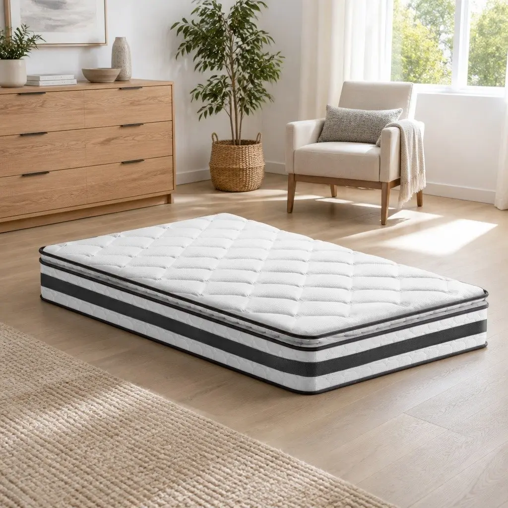 King Single Mattress Medium Firm 21cm Bonnell Spring Pillow Top Breathable White