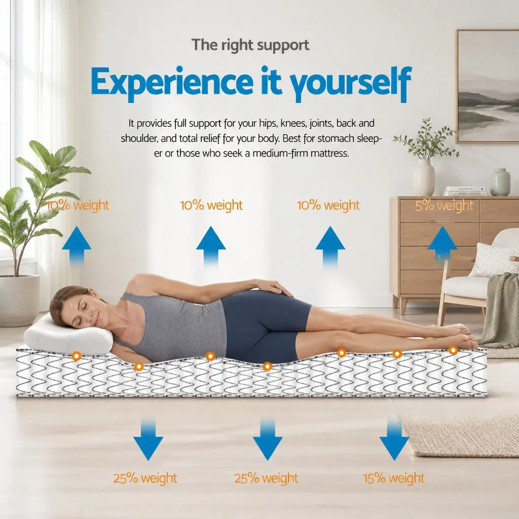 King Single Mattress Medium Firm 21cm Bonnell Spring Pillow Top Breathable White