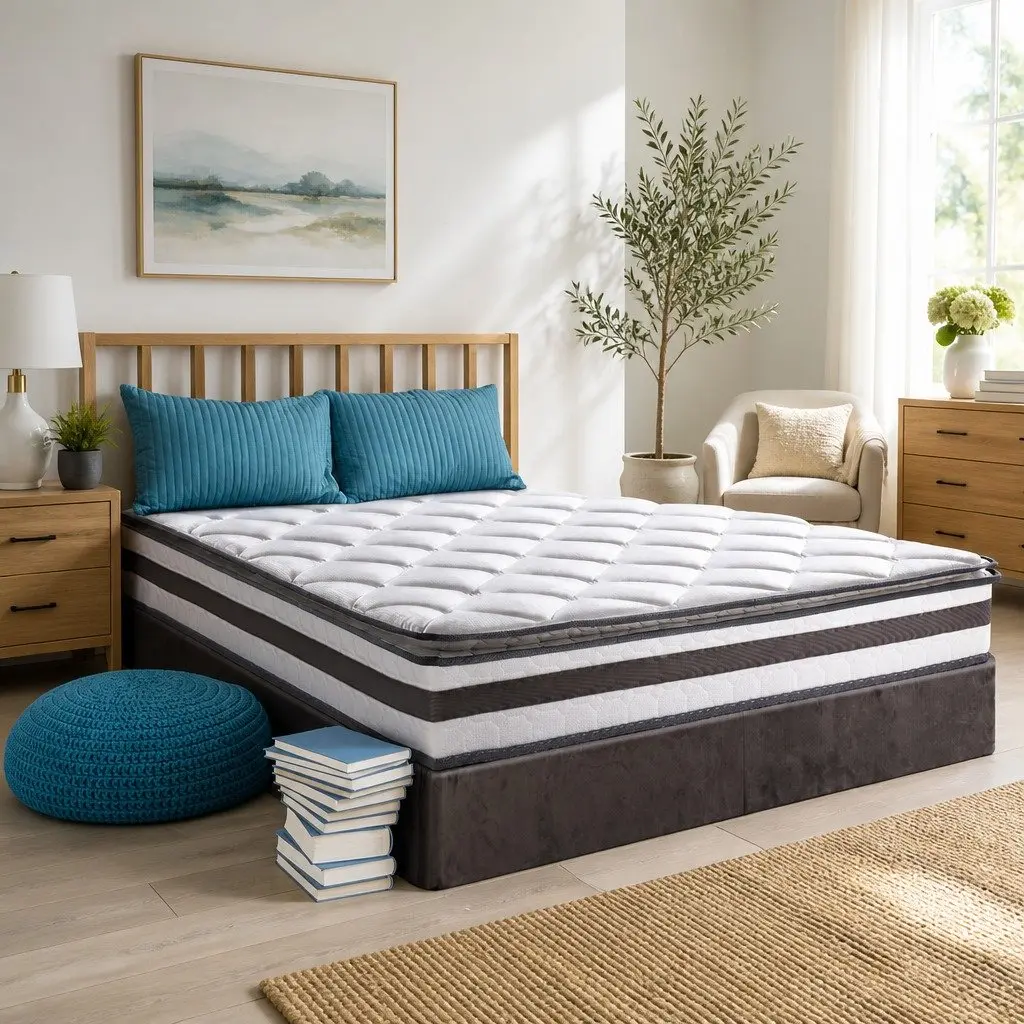 King Single Mattress Medium Firm 21cm Bonnell Spring Pillow Top Breathable White
