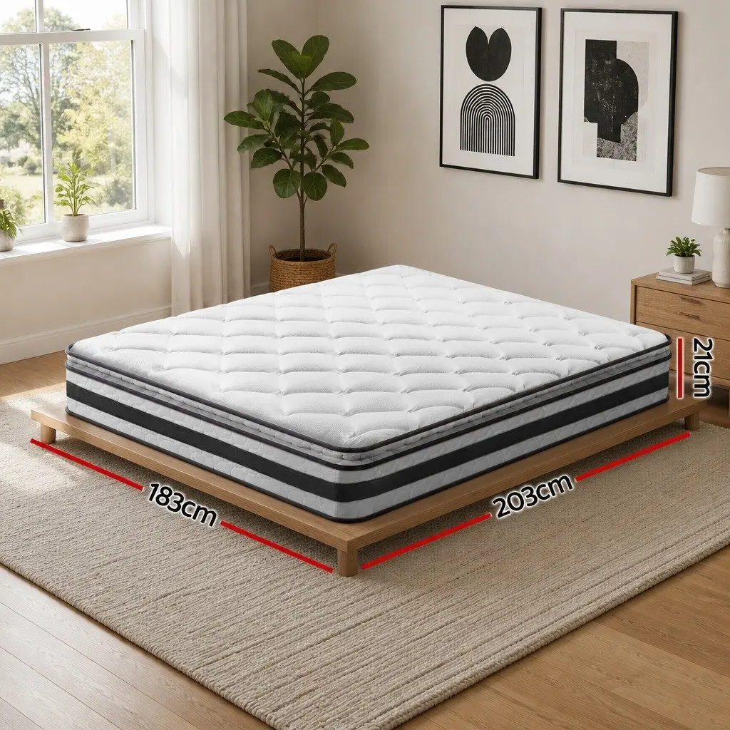Pillow Top King Size Mattress 21cm Soft Quilted White