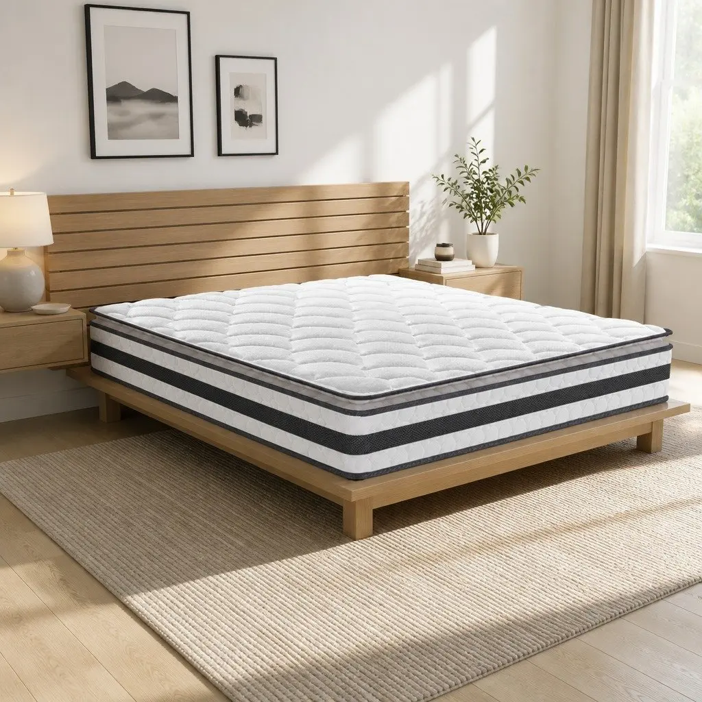 Queen Mattress Bonnell Spring Pillow Top Medium Firm 21cm White Comfort Support