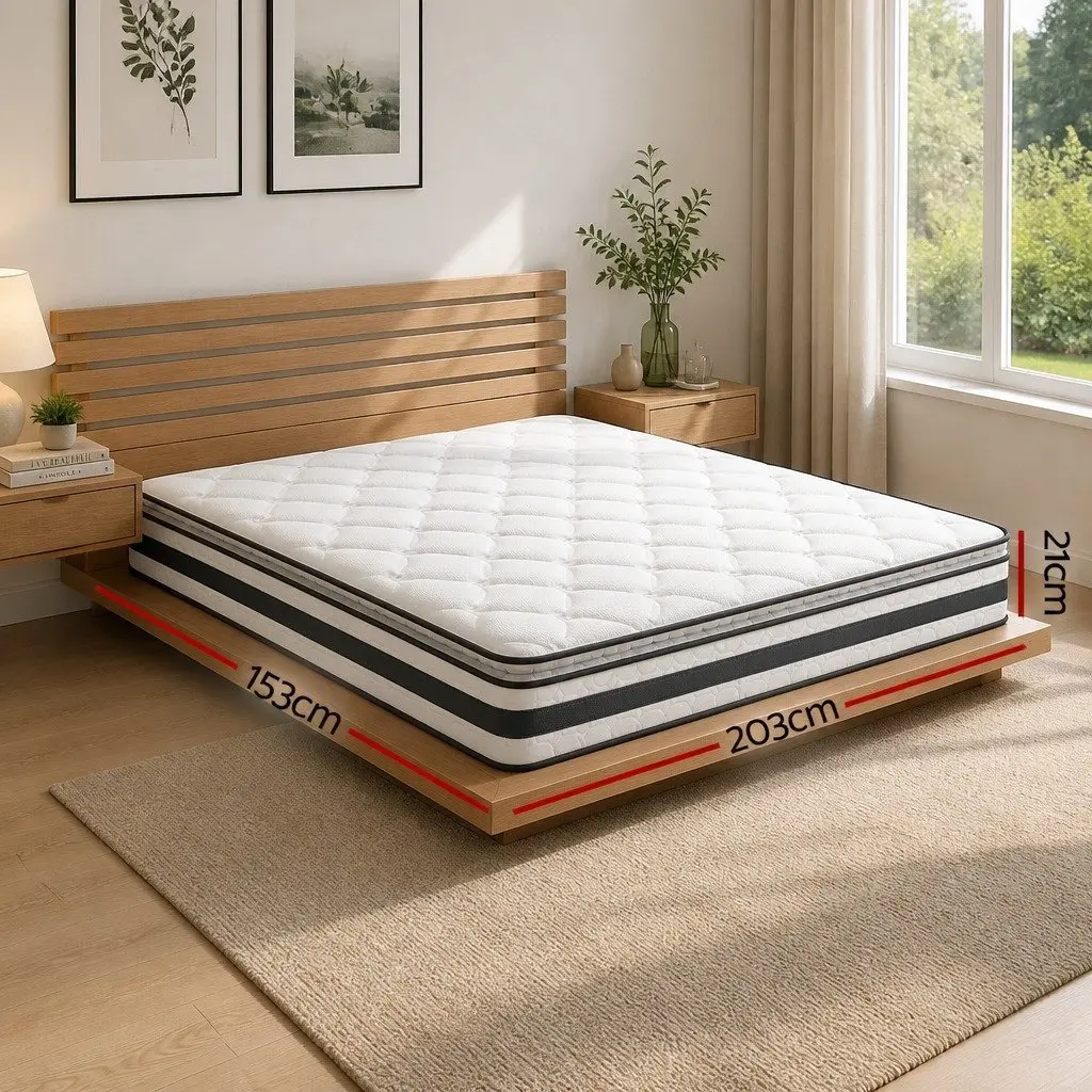 Queen Mattress Bonnell Spring Pillow Top Medium Firm 21cm White Comfort Support