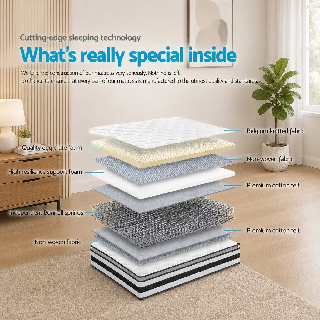 Queen Mattress Bonnell Spring Pillow Top Medium Firm 21cm White Comfort Support