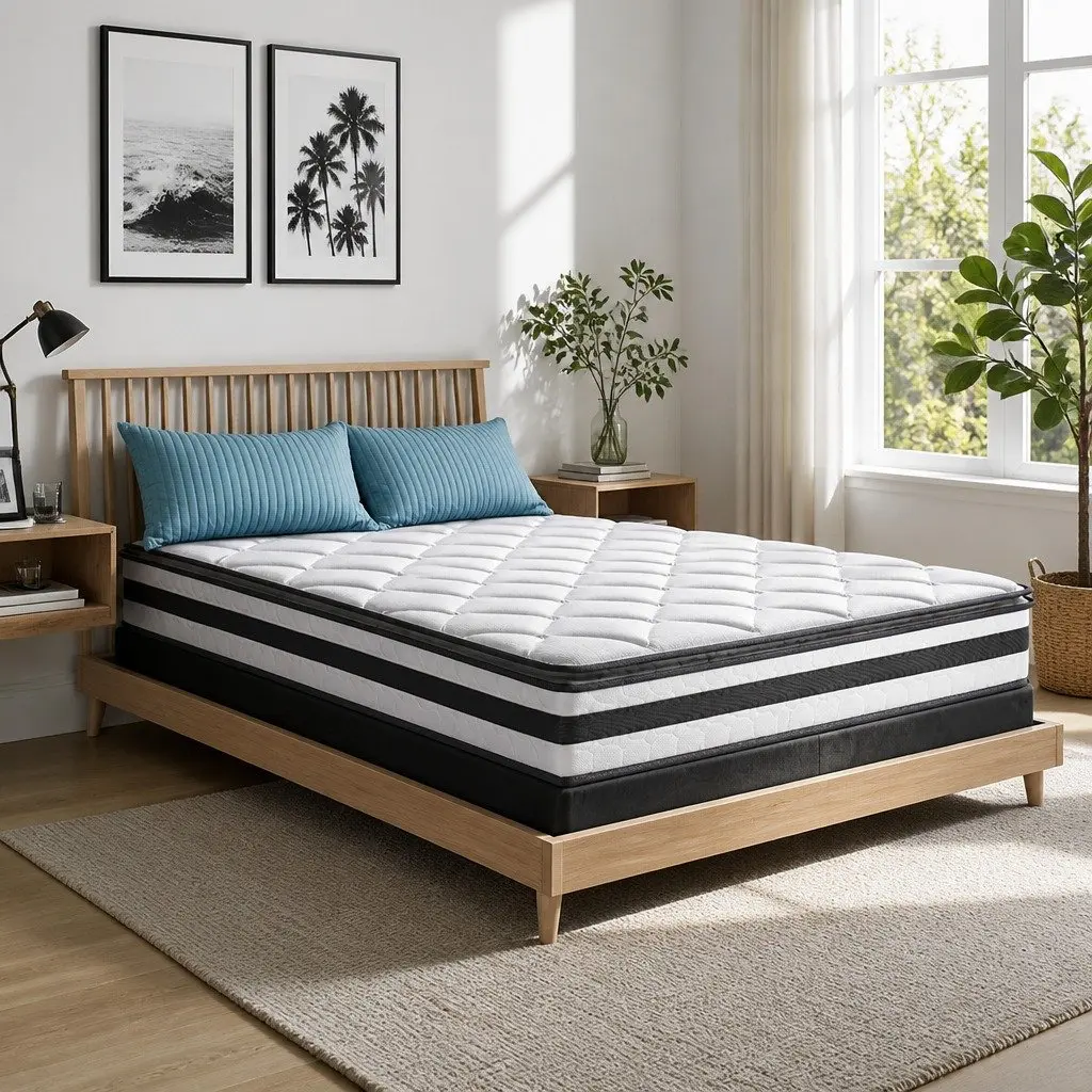 Queen Mattress Bonnell Spring Pillow Top Medium Firm 21cm White Comfort Support