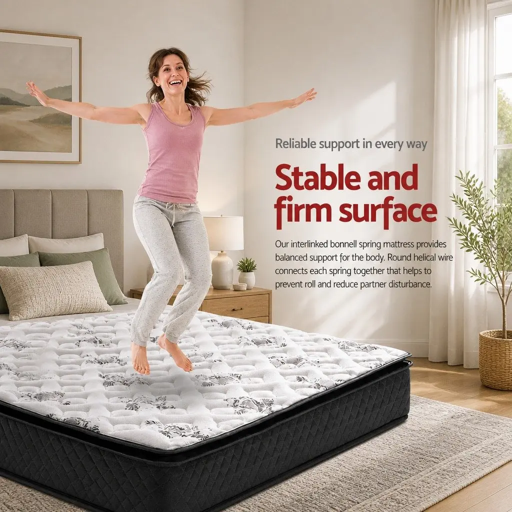 King Single Pillow Top Mattress Medium Firm 24cm Bonnell Springs Grey