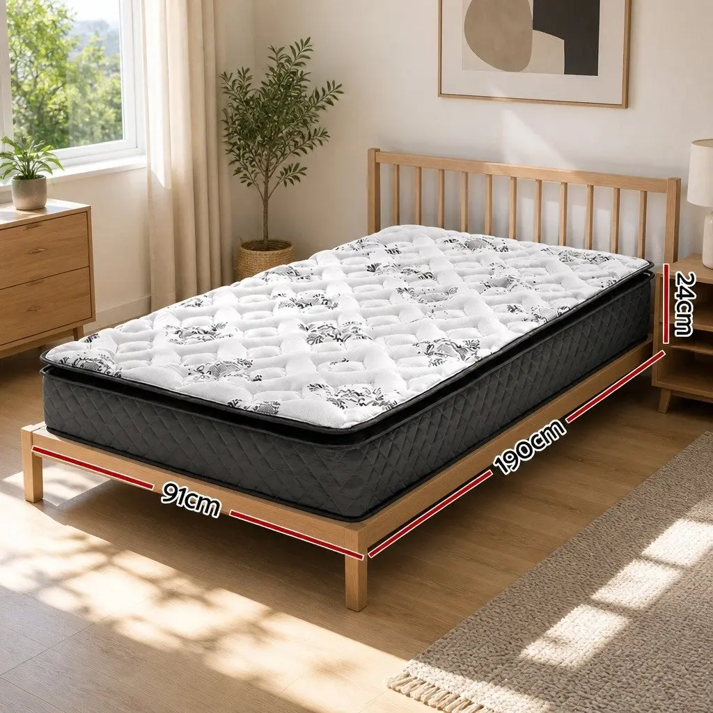 Single Mattress with Pillow Top 24cm Medium Firm Grey