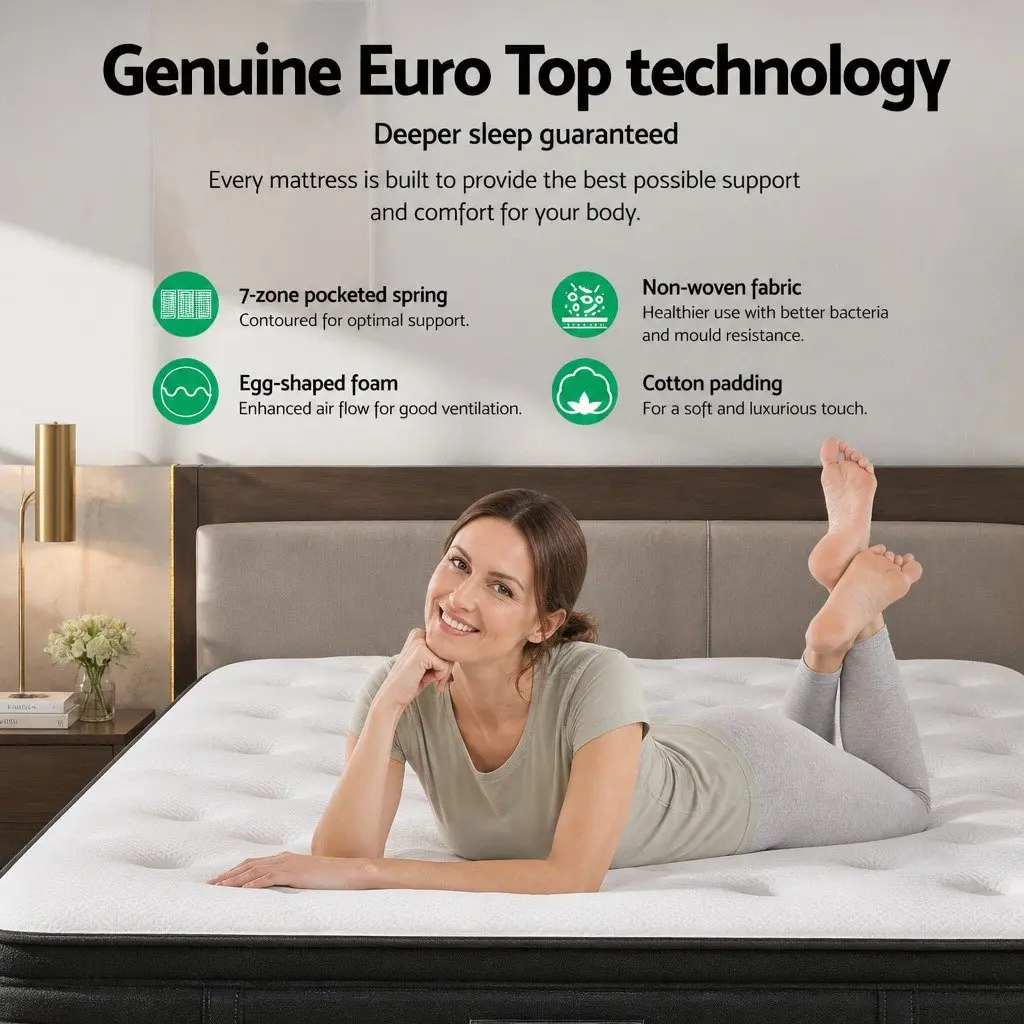 Double Mattress Euro Top 34cm Medium Firm Pocket Spring Bed Sleep Support