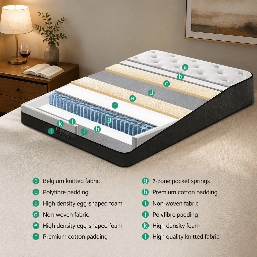 Double Mattress Euro Top 34cm Medium Firm Pocket Spring Bed Sleep Support