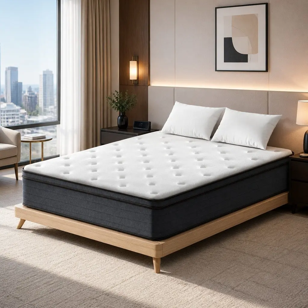 Queen Euro Top Mattress 34cm Medium Firm Pocket Springs White High-Density Foam