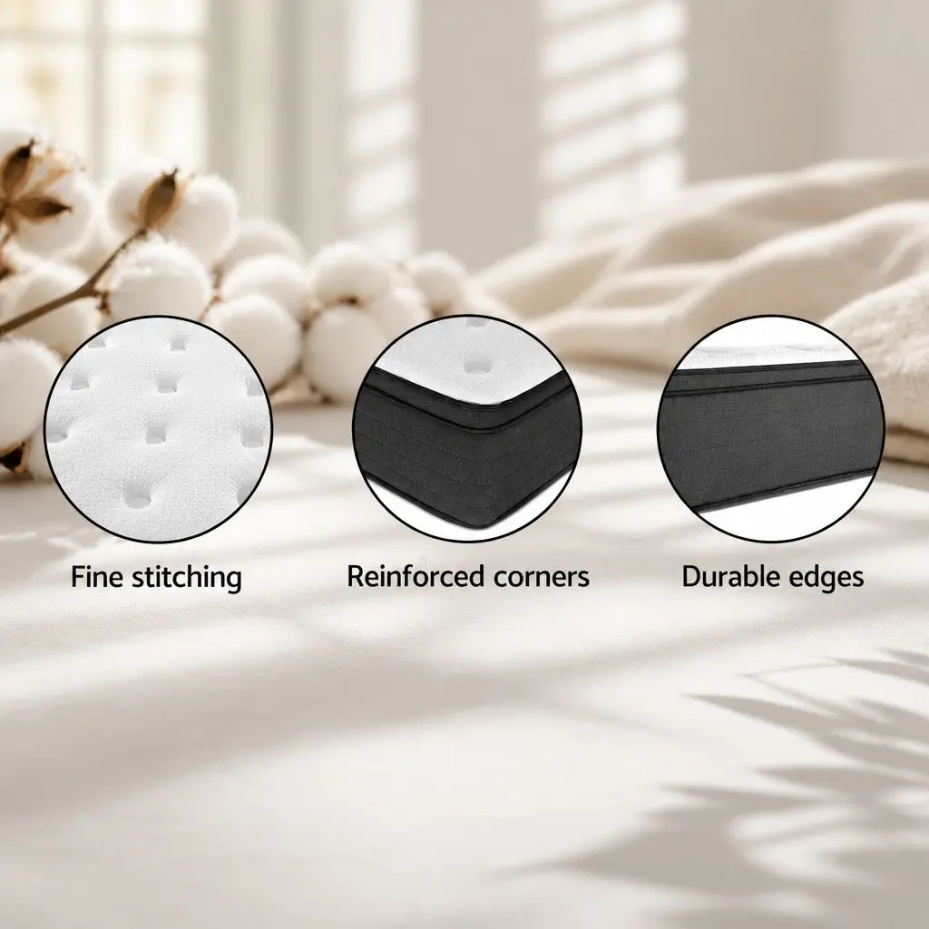 Queen Euro Top Mattress 34cm Medium Firm Pocket Springs White High-Density Foam
