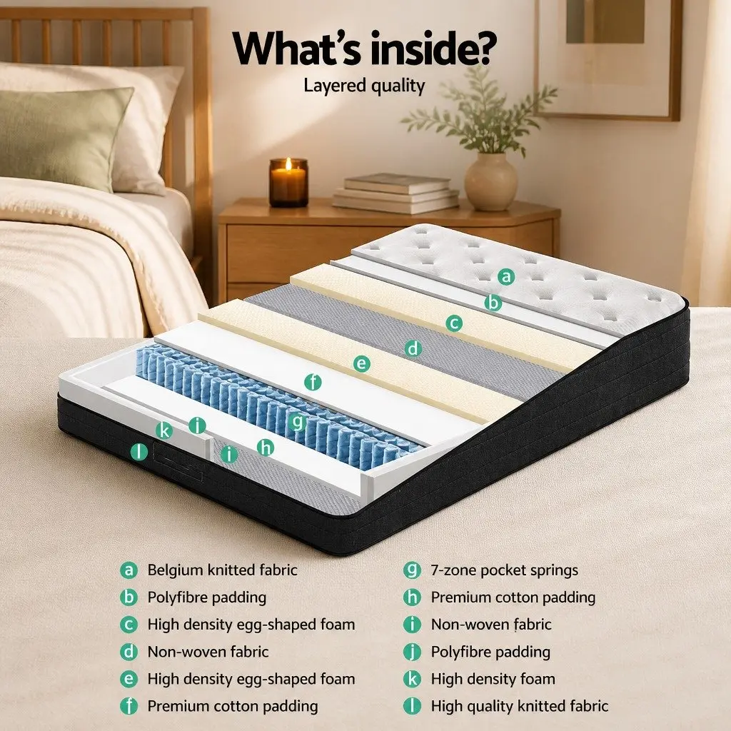 Queen Euro Top Mattress 34cm Medium Firm Pocket Springs White High-Density Foam