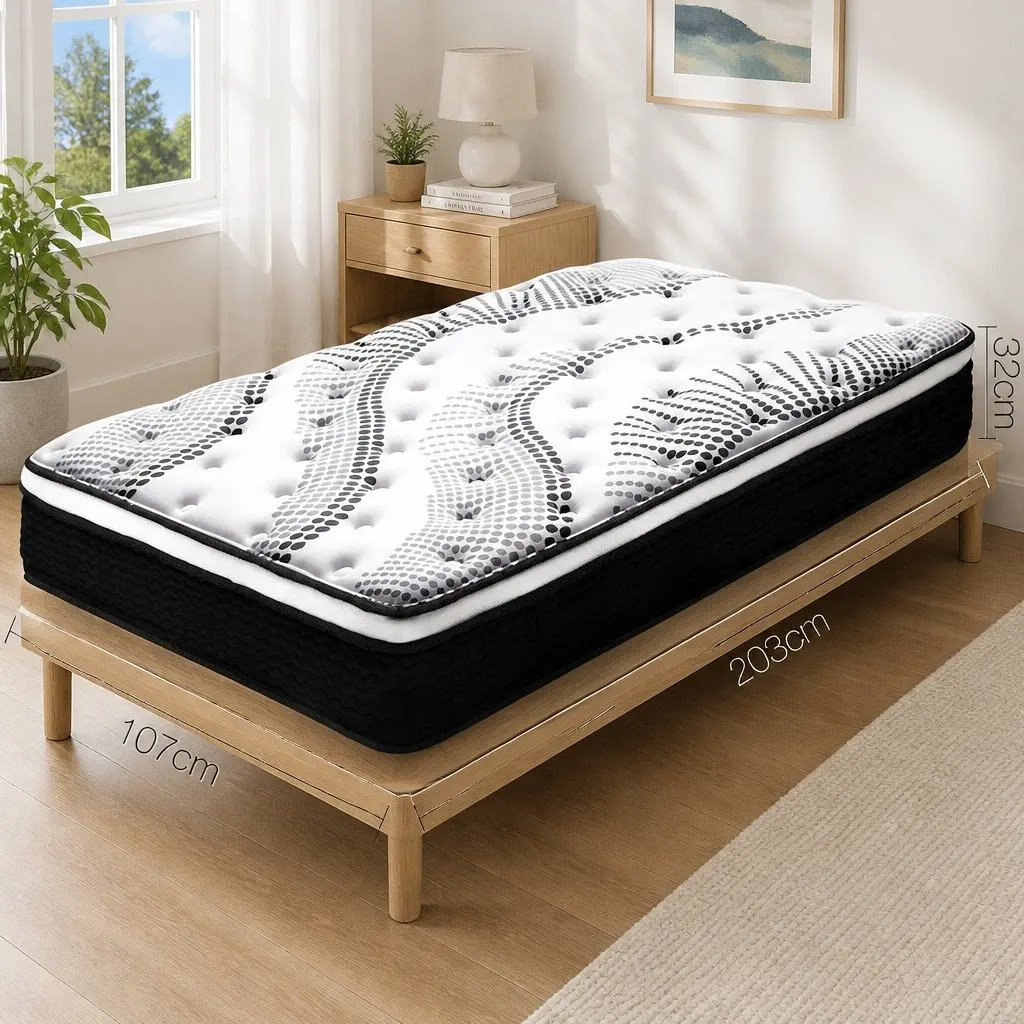 King Single Euro Top Mattress 32cm Thick Pocket Spring Plush Medium Firmness