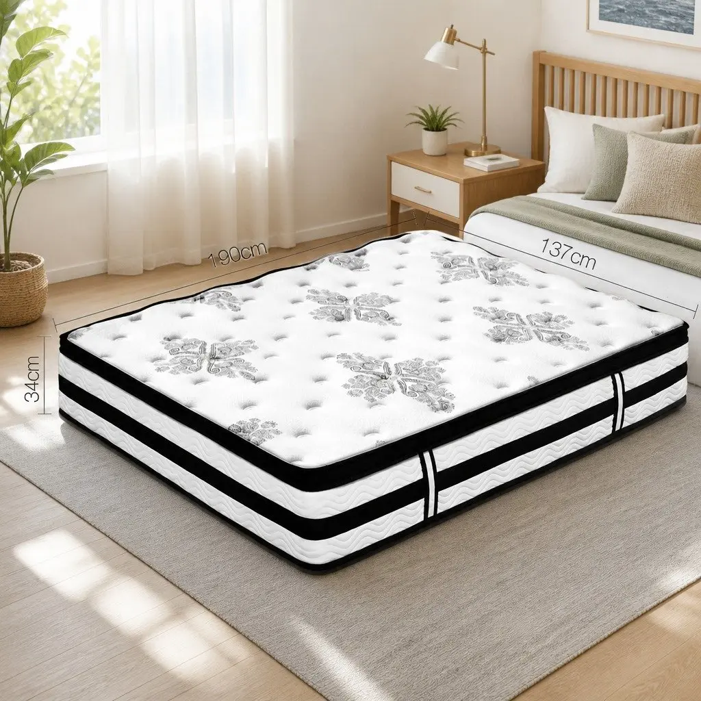 Double Mattress Euro Top 34cm Thick Medium Firm Support Pocket Spring