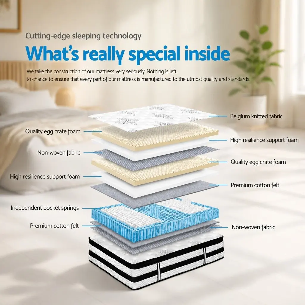 Double Mattress Euro Top 34cm Thick Medium Firm Support Pocket Spring