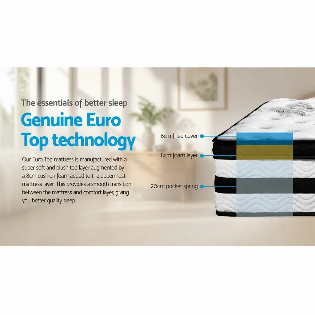 King Size Mattress Euro Top 34cm Pocket Spring High Density Foam