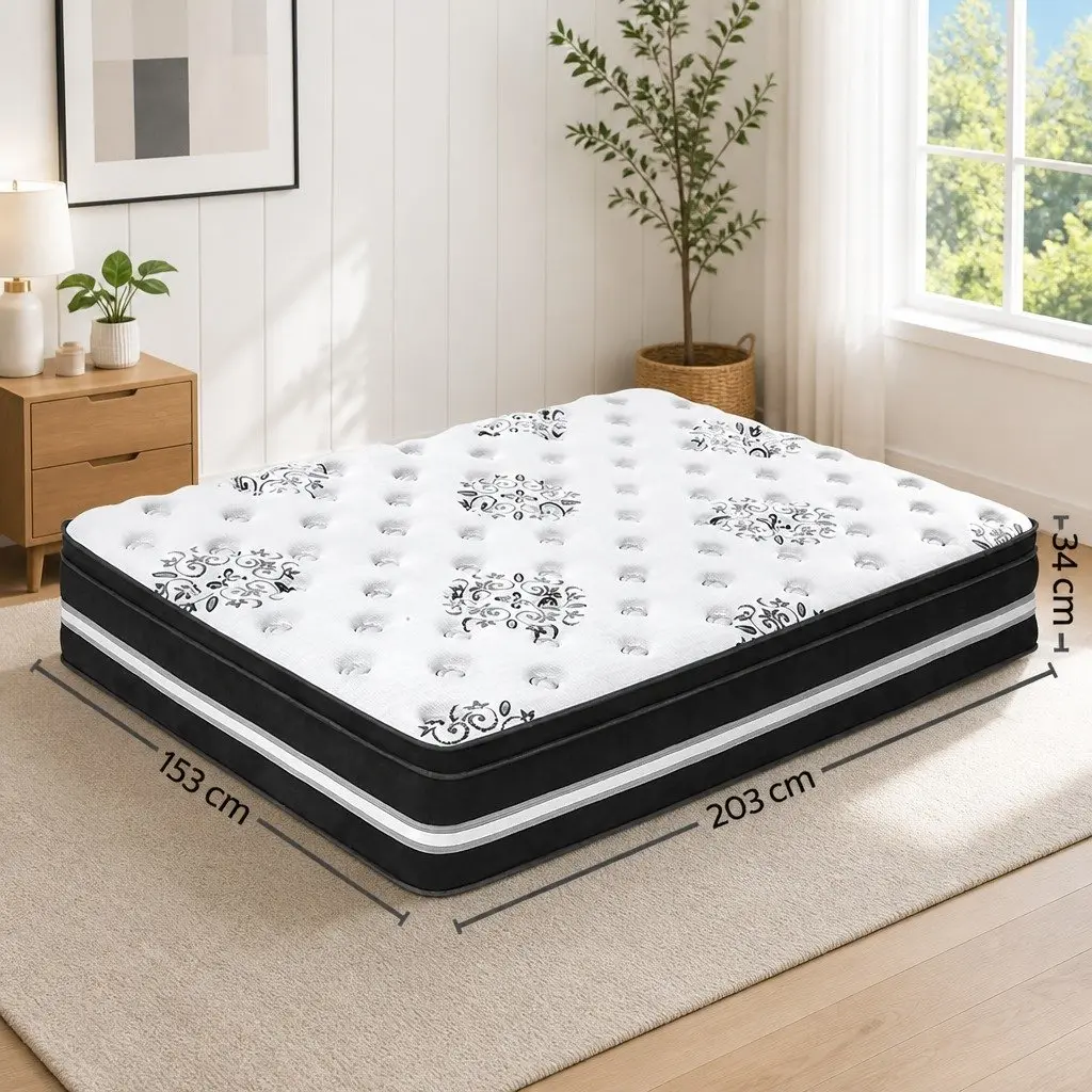 Queen Mattress Euro Top 34cm Cool Gel Memory Foam Medium Firm Pocket Spring