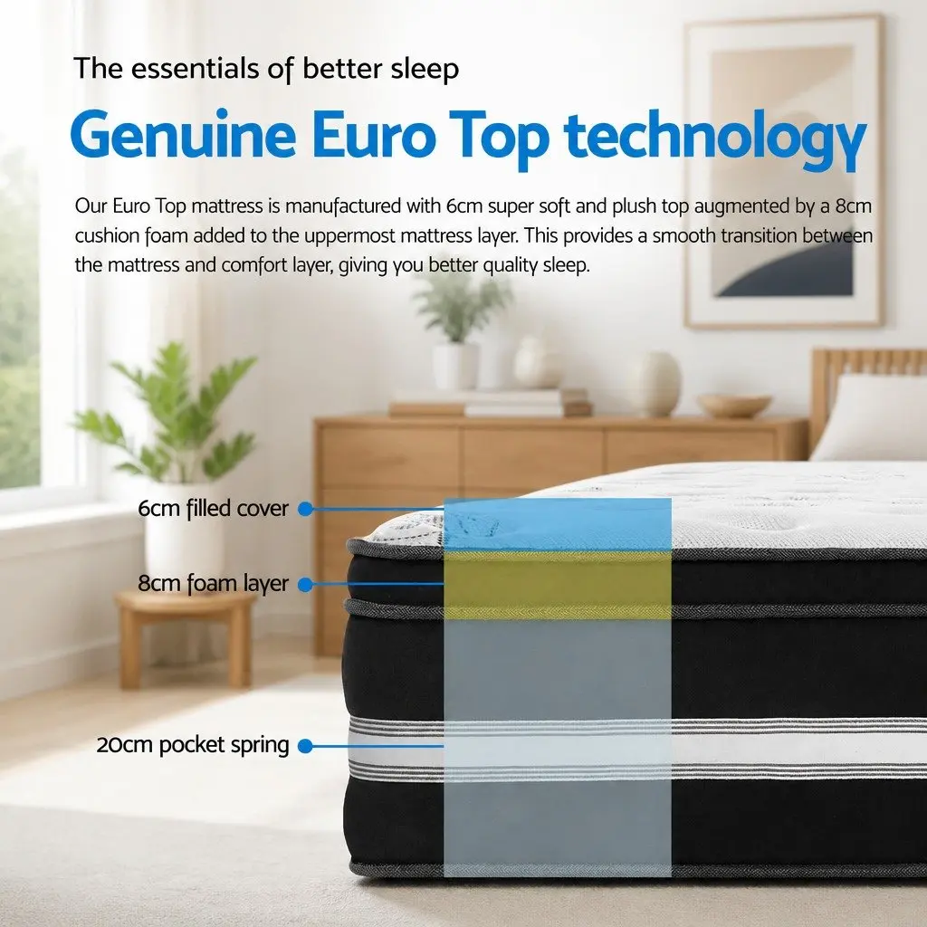 King Single Cool Gel Memory Foam Mattress 34cm Euro Top Medium Firm Support