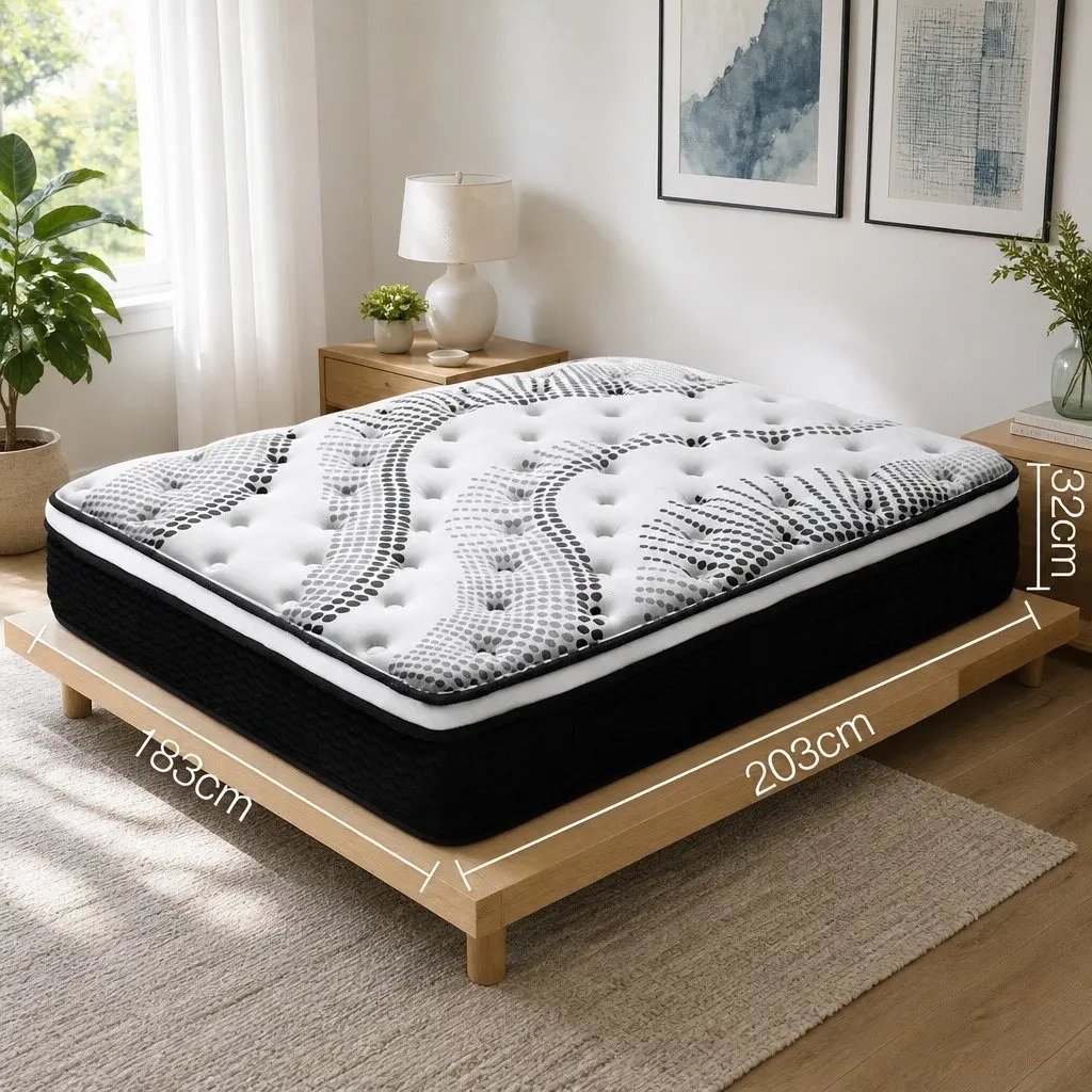 King Size Euro Top Mattress 32cm Thick Pocket Spring Medium Firmness High Density Foam