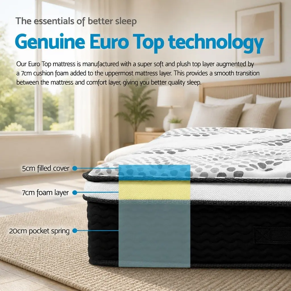 Euro Top Pocket Spring Queen Mattress 32cm Medium Firm