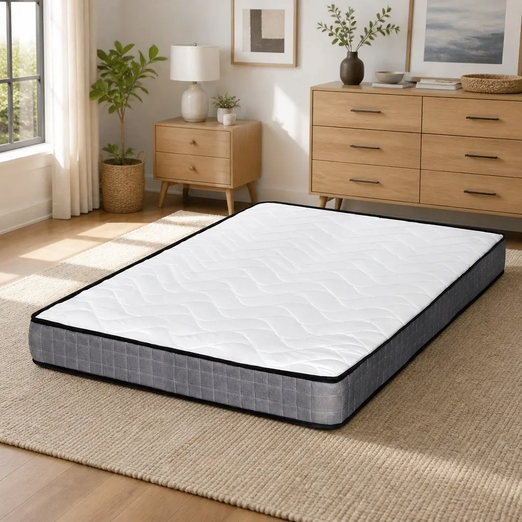 Queen Mattress Medium Firm 13cm Bonnell Spring Tight Top Quilted Black and White