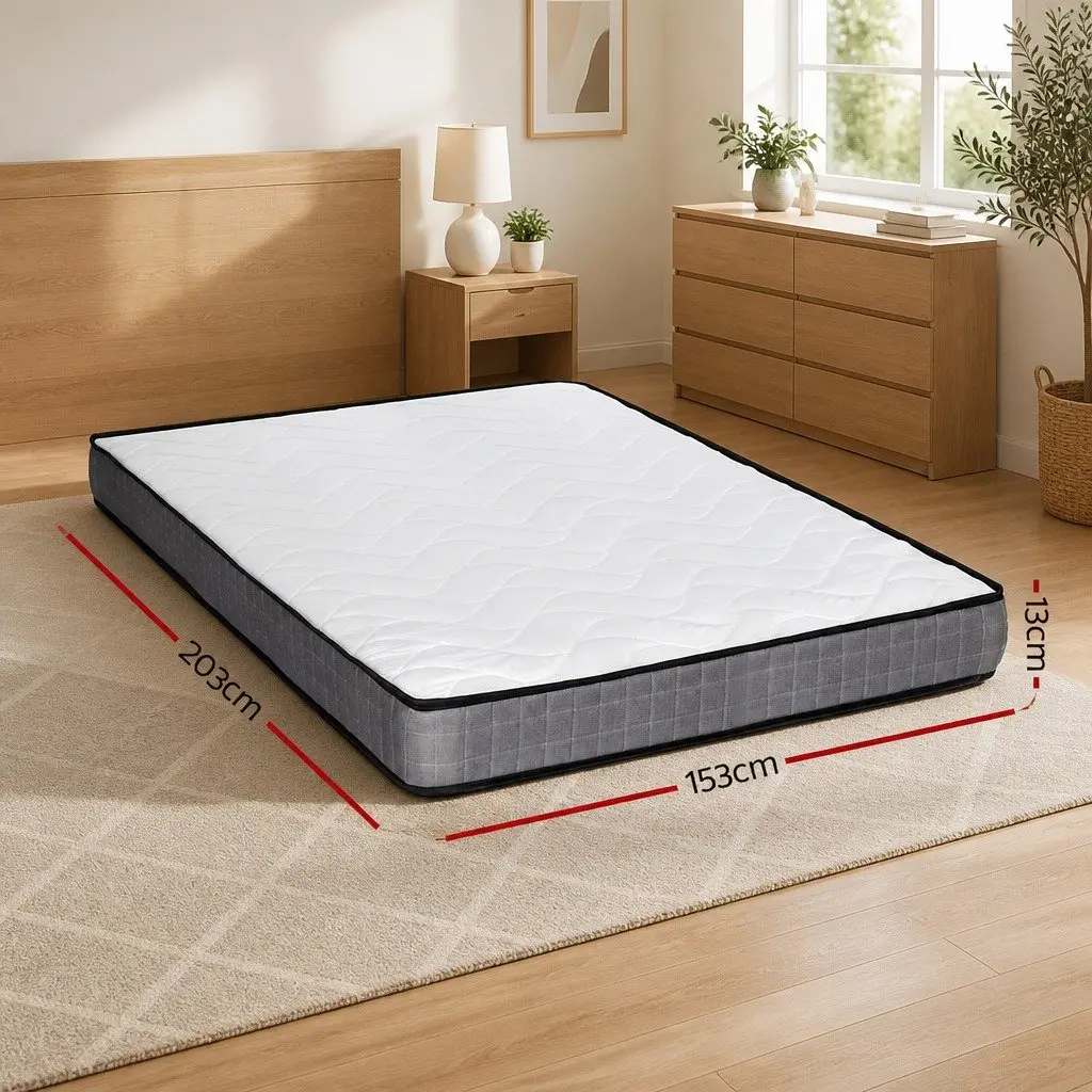 Queen Mattress Medium Firm 13cm Bonnell Spring Tight Top Quilted Black and White