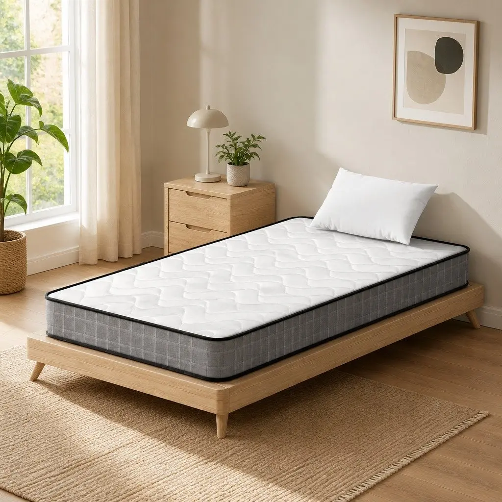 Single Mattress Bonnell Spring 13cm Medium Firm Quilted Top White Grey