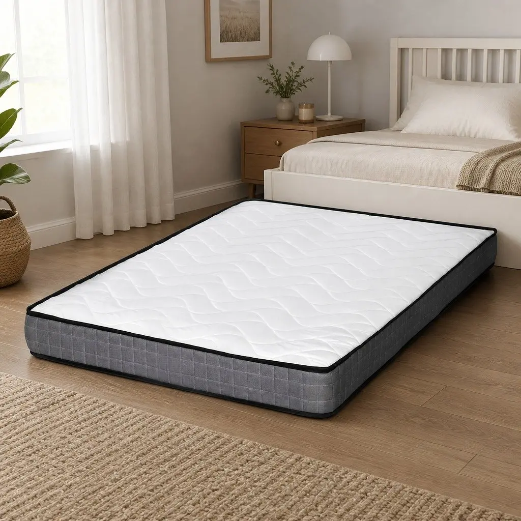 Single Mattress Bonnell Spring 13cm Medium Firm Quilted Top White Grey