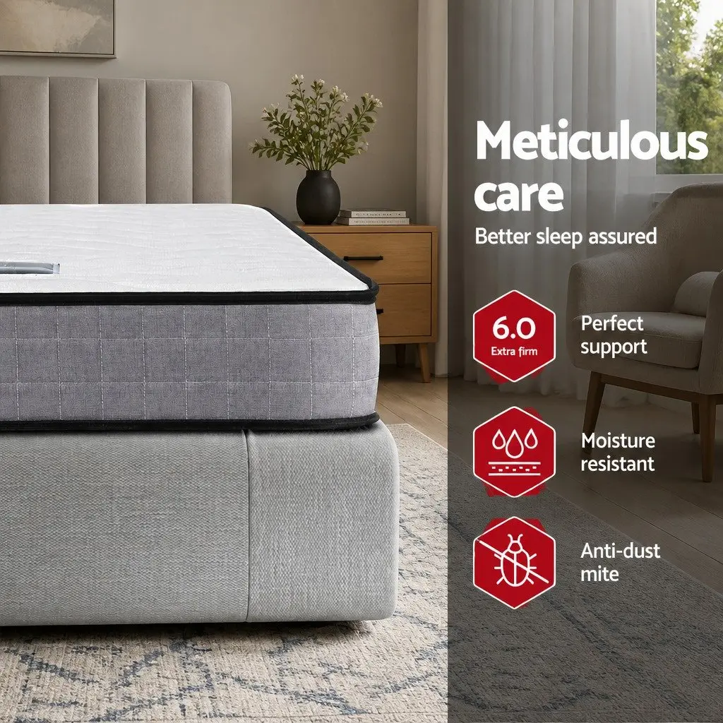 Single Mattress Bonnell Spring 13cm Medium Firm Quilted Top White Grey