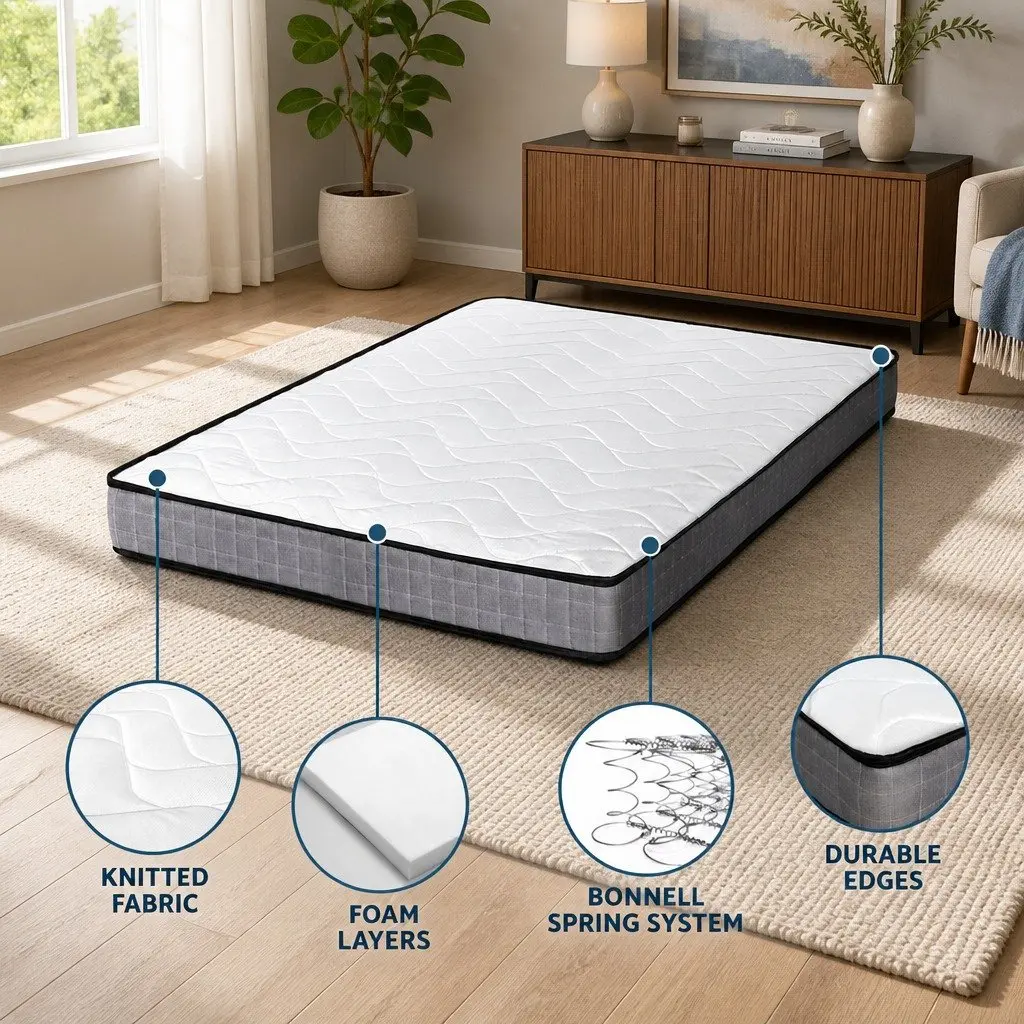 Single Mattress Bonnell Spring 13cm Medium Firm Quilted Top White Grey
